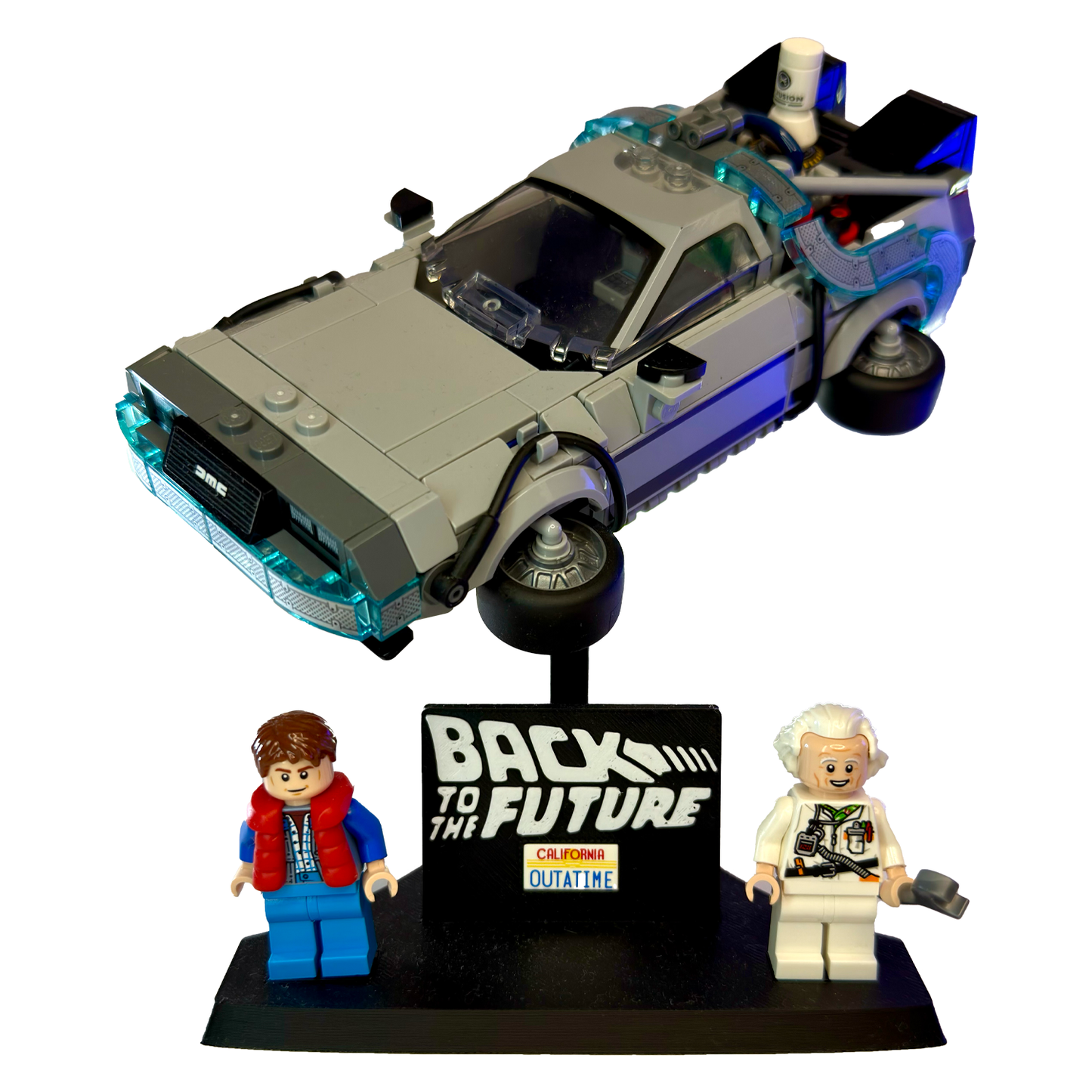 Minifigure Display Stand for LEGO Speed Champions 77256 (Back to the Future) – Rotating Car Holder